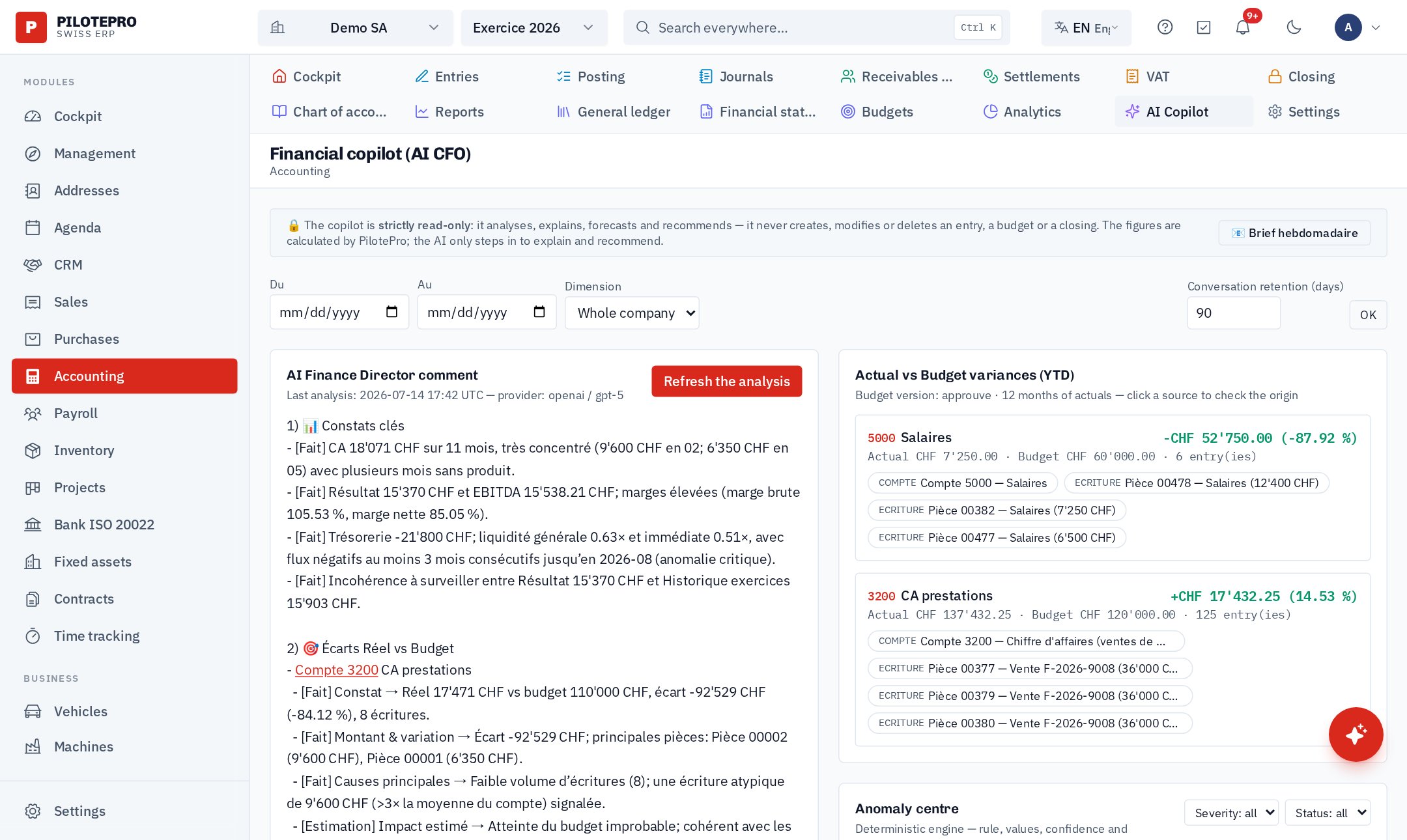 The accounting copilot analyses your figures on demand