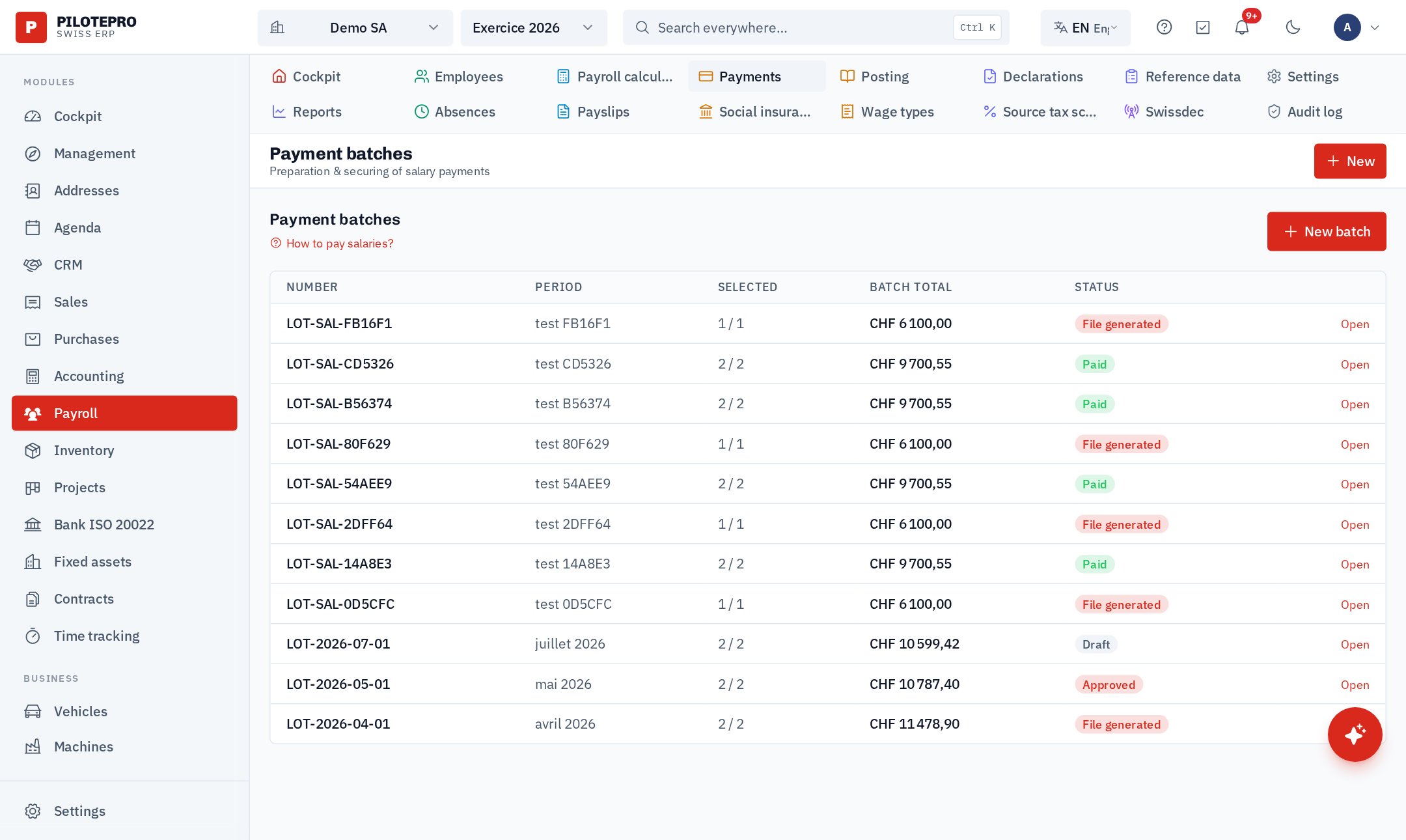 Salary payment batches and their bank tracking